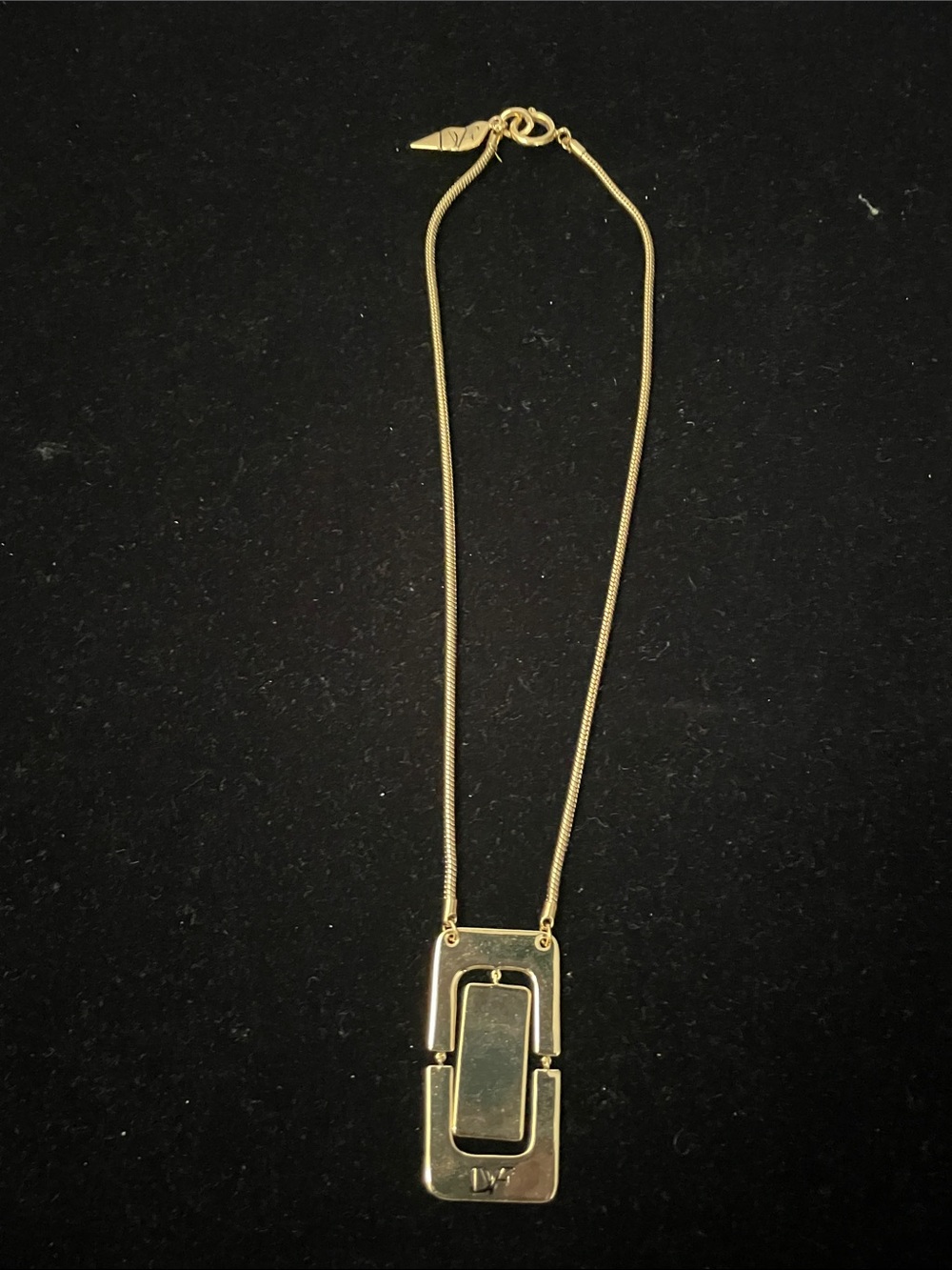 Diane Von Furstenberg Gold Tone Rectangular Pendant Necklace